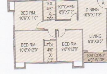 Floor plan of 3 BHK 1269 Sq. Ft. Apartment in LGW The Pyramid, Kolkata