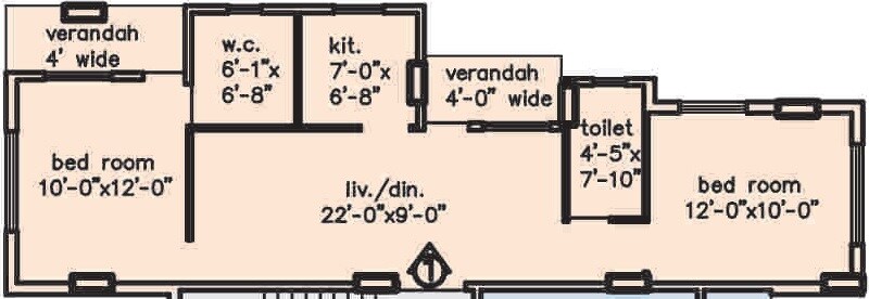 Floor plan of 2 BHK 833 Sq. Ft. Apartment in Loharuka Green Chinar, Kolkata
