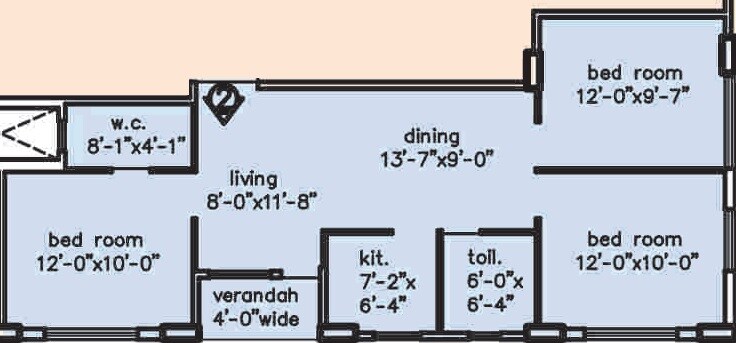 Floor plan of 3 BHK 1224 Sq. Ft. Apartment in Loharuka Green Chinar, Kolkata