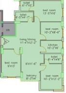 Floor plan of 4 BHK 1415 Sq. Ft. Apartment in Loharuka Green Heights, Kolkata