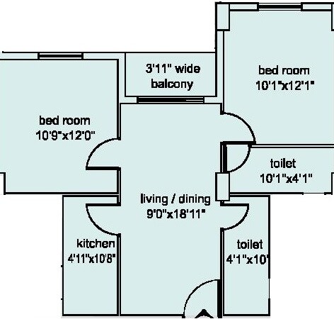 Floor plan of 2 BHK 611 Sq. Ft. Apartment in Loharuka Green Heights II, Kolkata