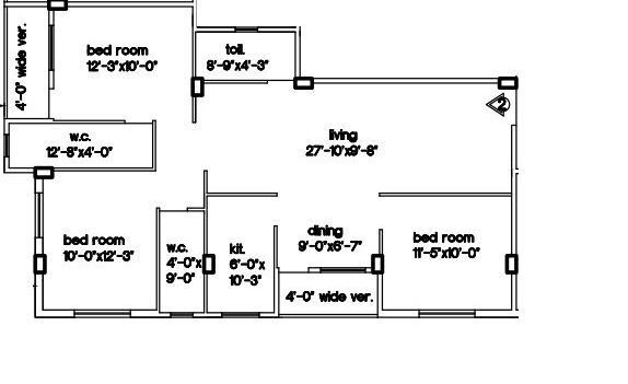 Floor plan of 3 BHK 1375 Sq. Ft. Apartment in Loharuka Green Residency, Kolkata