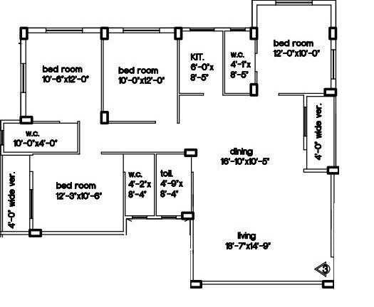 Floor plan of 4 BHK 1794 Sq. Ft. Apartment in Loharuka Green Residency, Kolkata