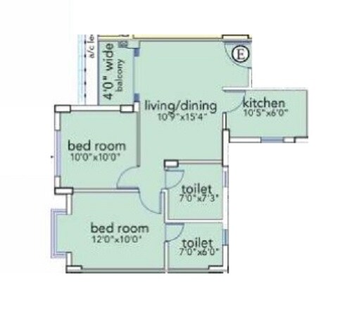 Floor plan of 2 BHK 588 Sq. Ft. Apartment in Loharuka Urban Greens, Kolkata