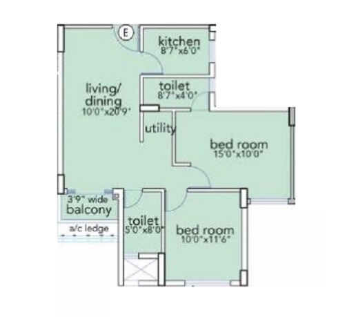 Floor plan of 3 BHK 629 Sq. Ft. Apartment in Loharuka Urban Greens, Kolkata