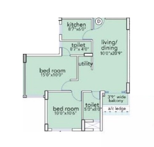 Floor plan of 3 BHK 640 Sq. Ft. Apartment in Loharuka Urban Greens, Kolkata