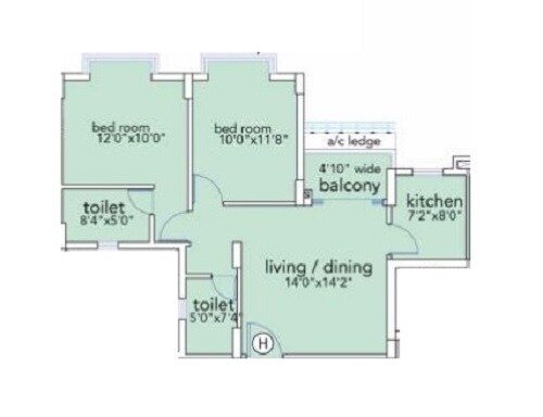 Floor plan of 2 BHK 674 Sq. Ft. Apartment in Loharuka Urban Greens, Kolkata