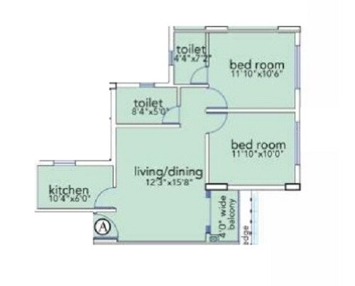 Floor plan of 2 BHK 679 Sq. Ft. Apartment in Loharuka Urban Greens, Kolkata