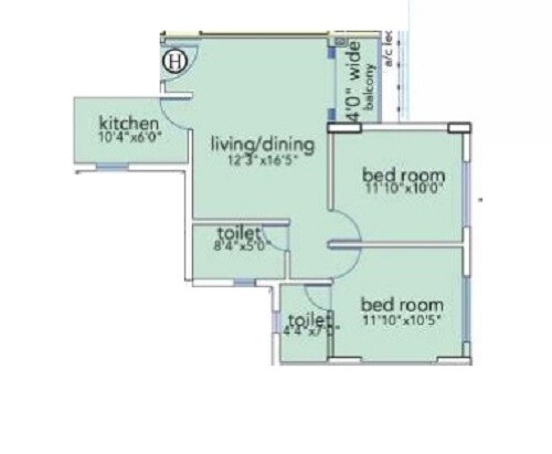Floor plan of 2 BHK 723 Sq. Ft. Apartment in Loharuka Urban Greens, Kolkata