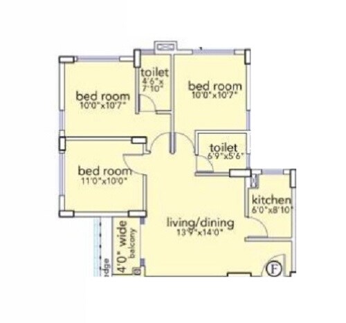 Floor plan of 3 BHK 763 Sq. Ft. Apartment in Loharuka Urban Greens, Kolkata
