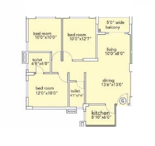 Floor plan of 3 BHK 835 Sq. Ft. Apartment in Loharuka Urban Greens, Kolkata
