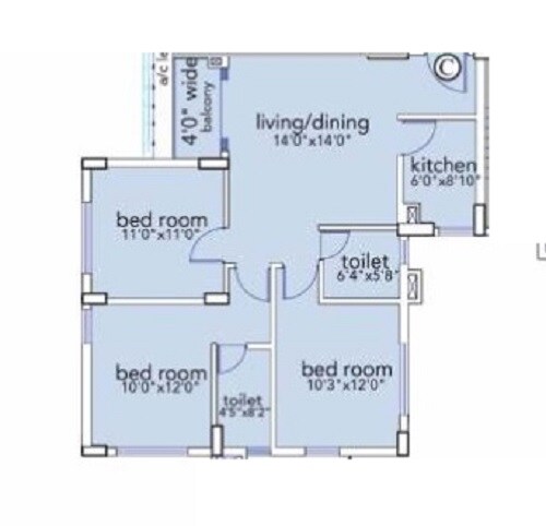 Floor plan of 3 BHK 908 Sq. Ft. Apartment in Loharuka Urban Greens, Kolkata