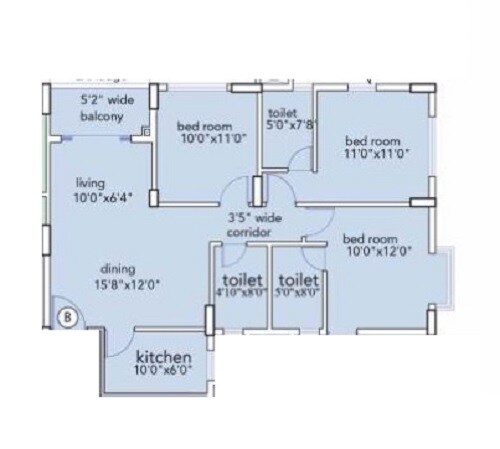 Floor plan of 4 BHK 997 Sq. Ft. Apartment in Loharuka Urban Greens, Kolkata