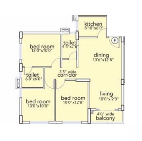 Floor plan of 4 BHK 820 Sq. Ft. Apartment in Loharuka Urban Greens, Kolkata