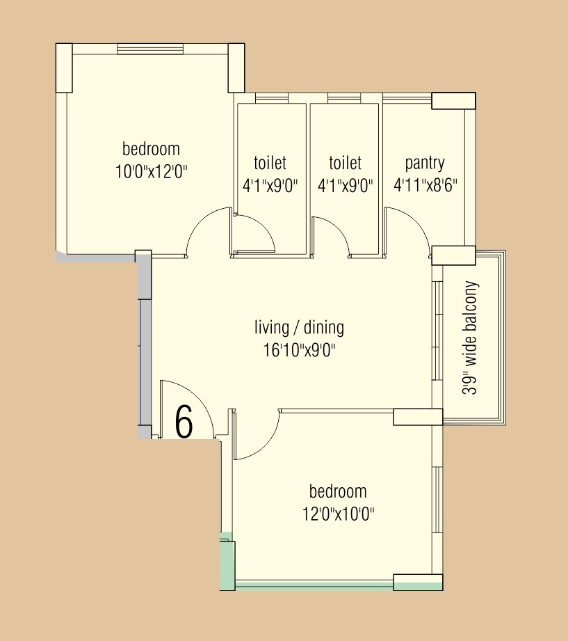 Floor plan of 2 BHK 702 Sq. Ft. Apartment in Loharuka Urban Vista, Kolkata