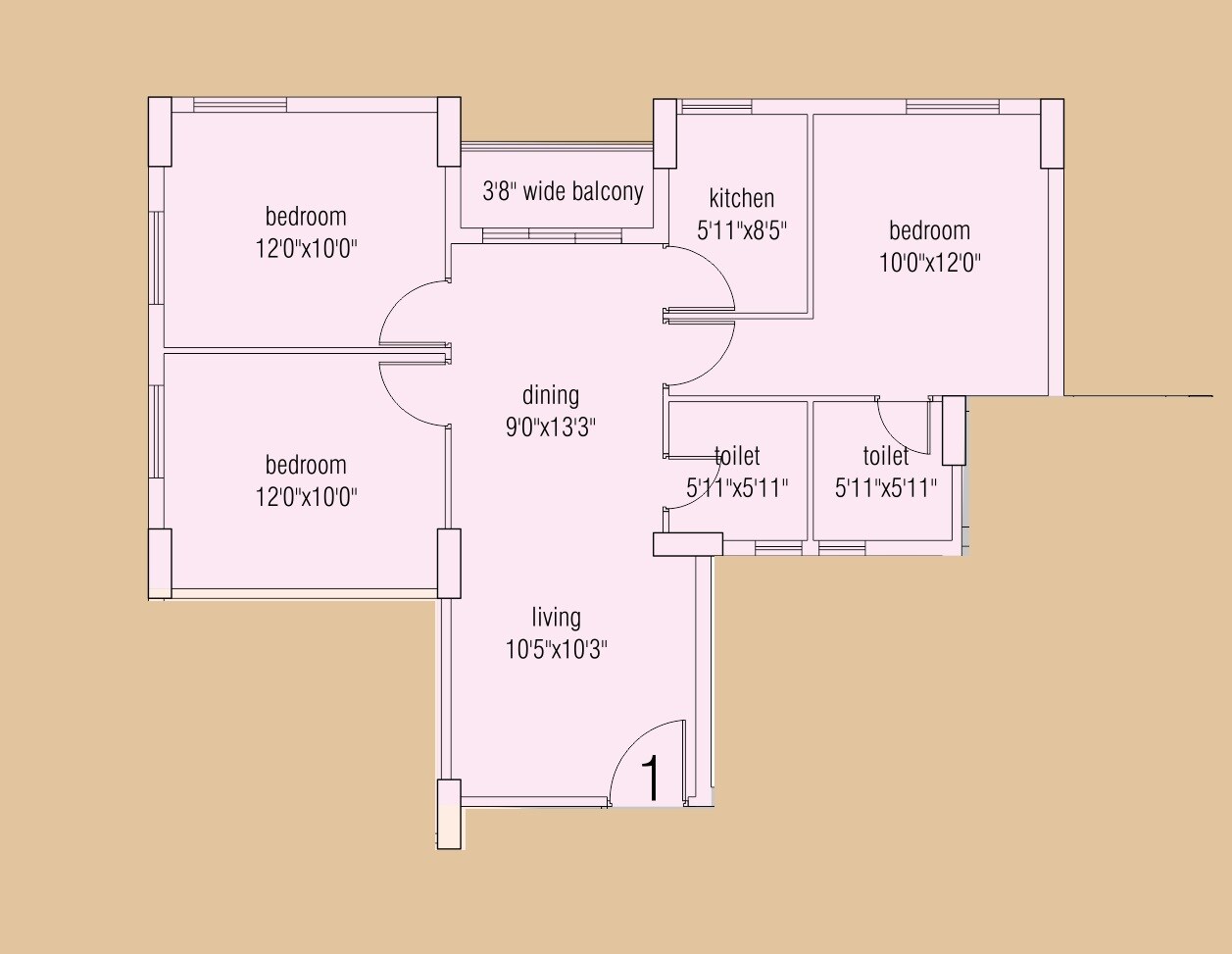 Floor plan of 3 BHK 765 Sq. Ft. Apartment in Loharuka Urban Vista, Kolkata