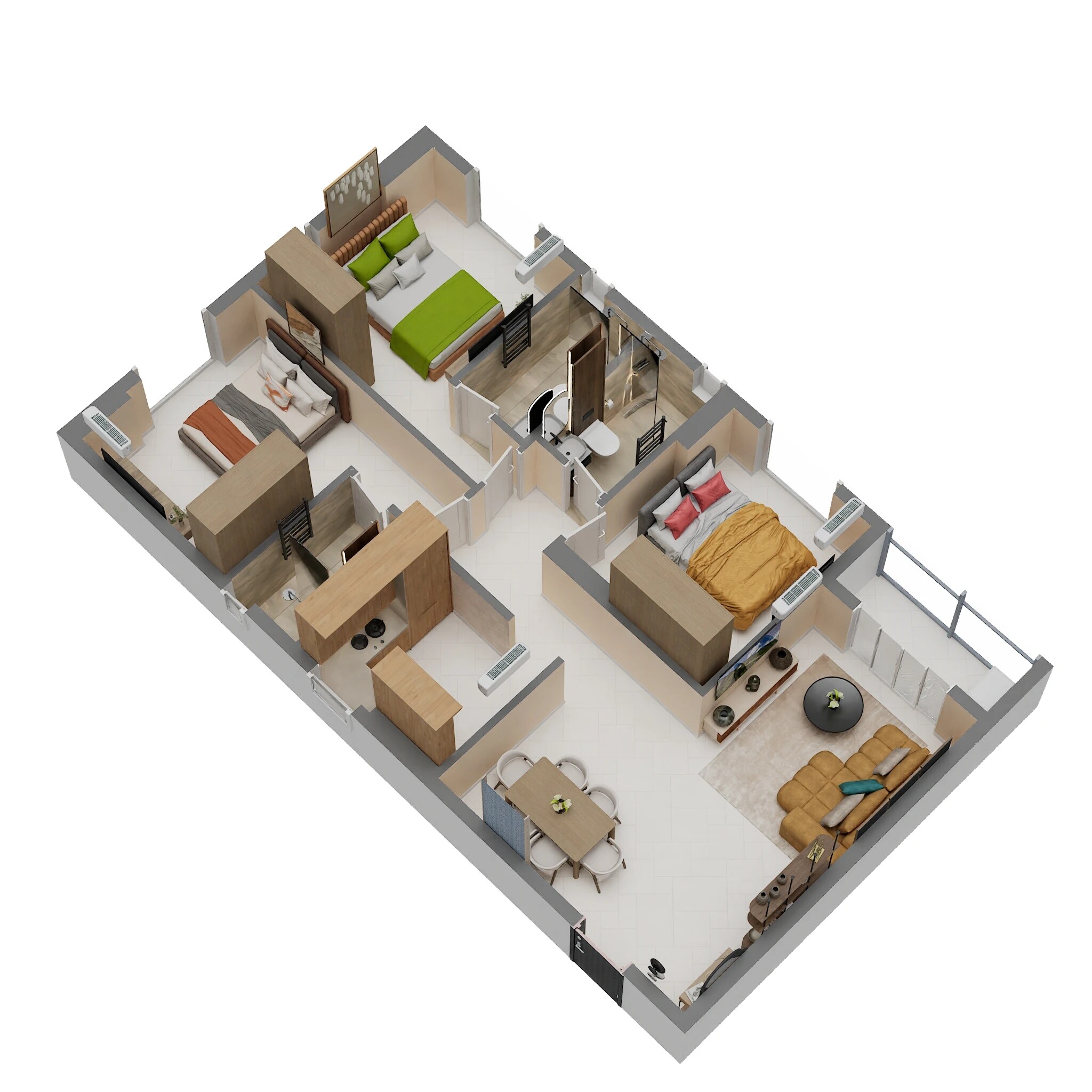 Floor plan of 3 BHK 939 Sq. Ft. Apartment in MA Barsana Royale, Kolkata