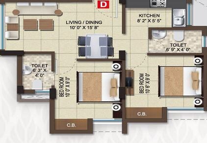Floor plan of 2 BHK 674 Sq. Ft. Apartment in Magnolia Destiny, Kolkata