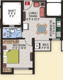 Floor plan of 1 BHK 461 Sq. Ft. Apartment in Magnolia Fantasia, Kolkata