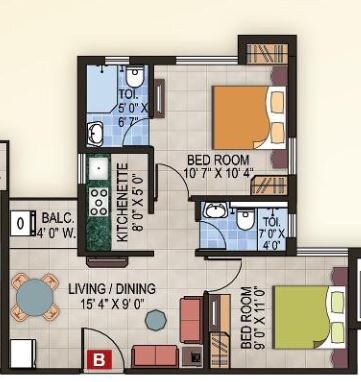 Floor plan of 2 BHK 689 Sq. Ft. Apartment in Magnolia Fantasia, Kolkata