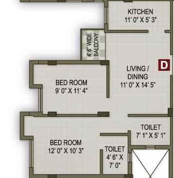 Floor plan of 2 BHK 850 Sq. Ft. Apartment in Magnolia Magnet, Kolkata