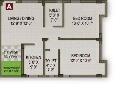 Floor plan of 2 BHK 896 Sq. Ft. Apartment in Magnolia Magnet, Kolkata