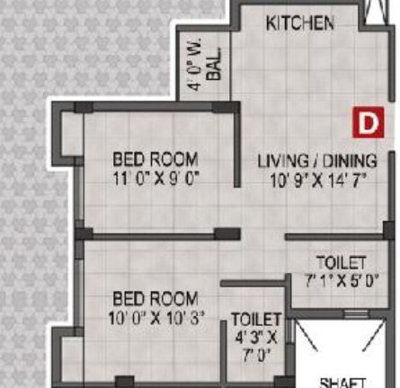 Floor plan of 2 BHK 737 Sq. Ft. Apartment in Magnolia Melody, Kolkata