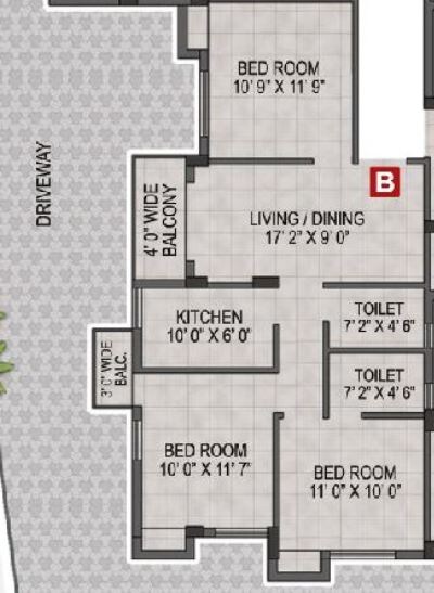 Floor plan of 3 BHK 1097 Sq. Ft. Apartment in Magnolia Melody, Kolkata