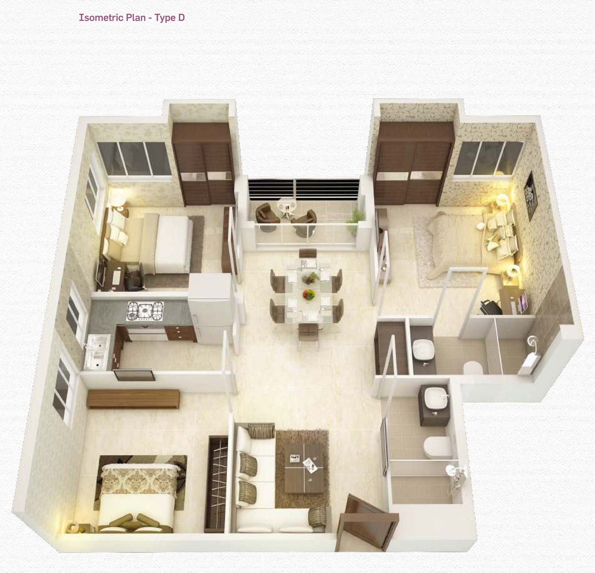 Floor plan of 3 BHK 1189 Sq. Ft. Apartment in Magnolia Merlion, Kolkata