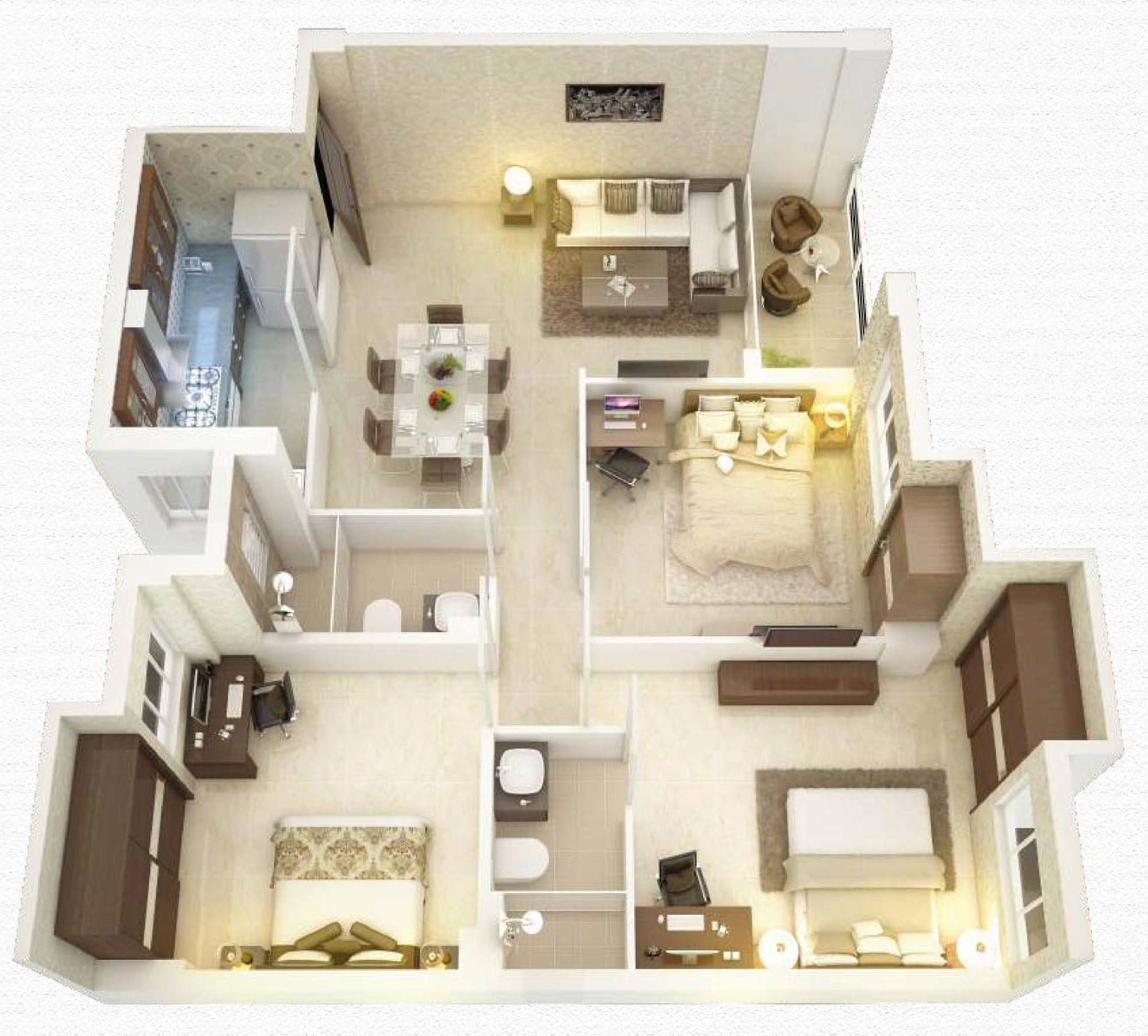 Floor plan of 3 BHK 1322 Sq. Ft. Apartment in Magnolia Merlion, Kolkata