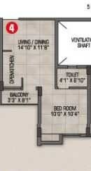 Floor plan of 1 BHK 490 Sq. Ft. Apartment in Magnolia Nakshatra Phase 2, Kolkata
