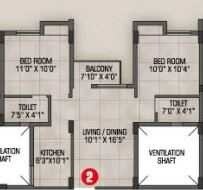 Floor plan of 2 BHK 850 Sq. Ft. Apartment in Magnolia Nakshatra Phase 2, Kolkata