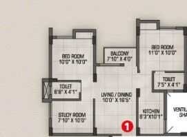 Floor plan of 3 BHK 962 Sq. Ft. Apartment in Magnolia Nakshatra Phase 2, Kolkata