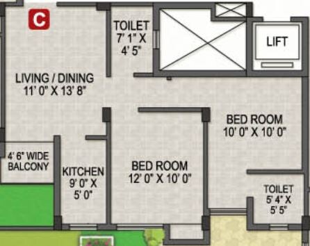 Floor plan of 2 BHK 795 Sq. Ft. Apartment in Magnolia Prime, Kolkata