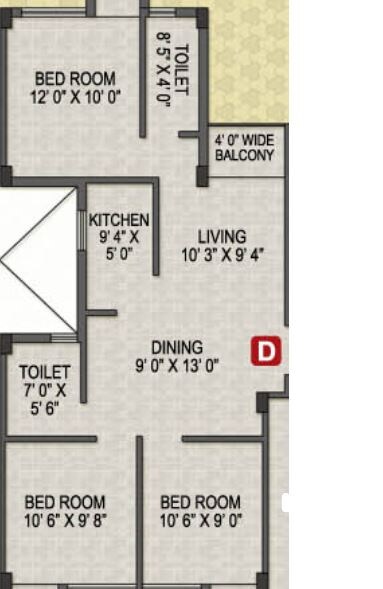 Floor plan of 3 BHK 1003 Sq. Ft. Apartment in Magnolia Prime, Kolkata