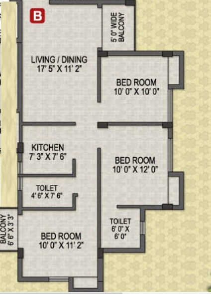 Floor plan of 3 BHK 1100 Sq. Ft. Apartment in Magnolia Prime, Kolkata