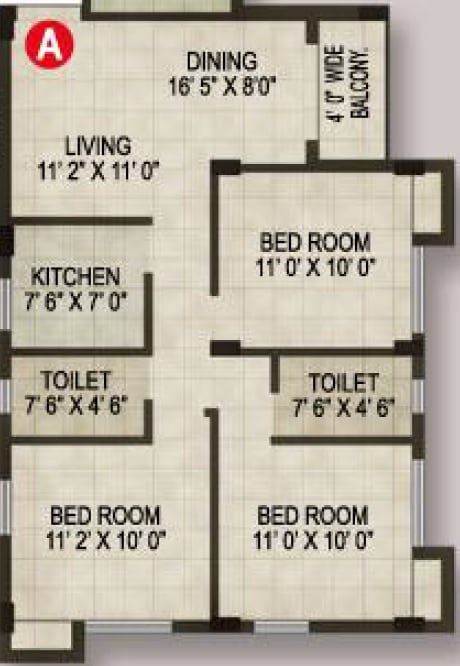 3 BHK 1105 Sq. Ft. Apartment