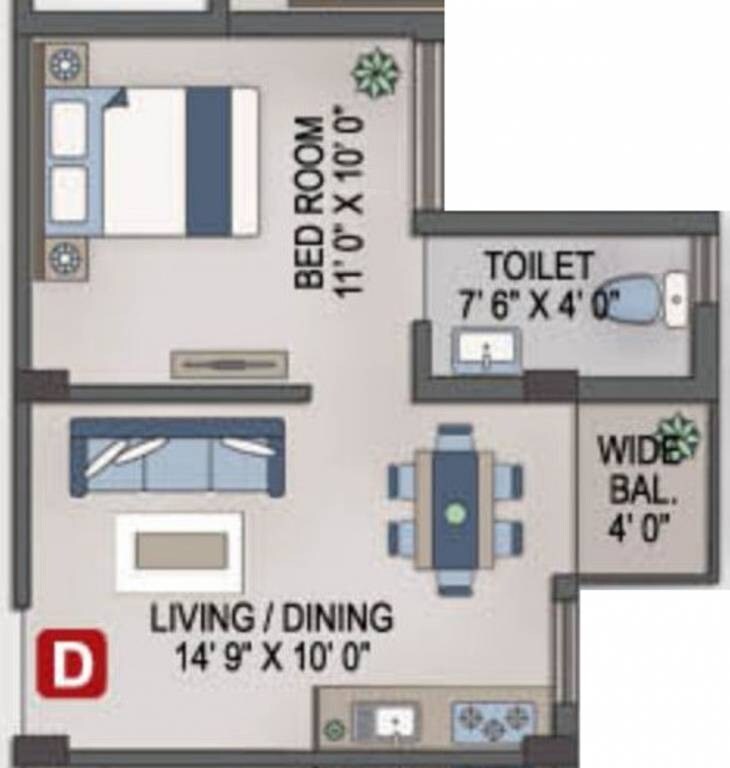 Floor plan of 1 BHK 422 Sq. Ft. Apartment in Magnolia Srijana, Kolkata