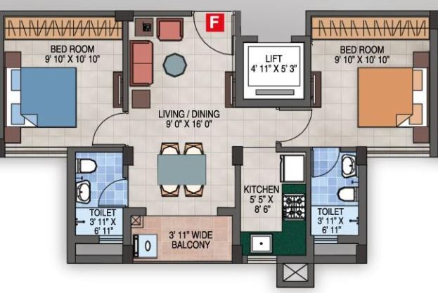 magnolia success apartment 2bhk 743sqft 1