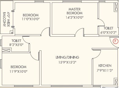 Floor plan of 3 BHK 1373 Sq. Ft. Apartment in Mani Casa, Kolkata