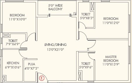 Floor plan of 3 BHK 1551 Sq. Ft. Apartment in Mani Casa, Kolkata