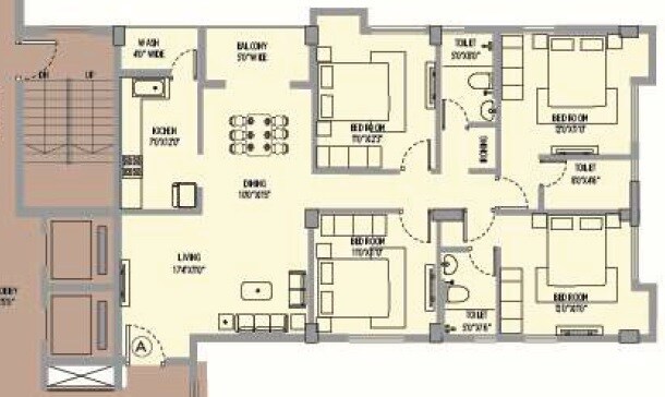 Floor plan of 4 BHK 1867 Sq. Ft. Apartment in Manor Priva, Kolkata
