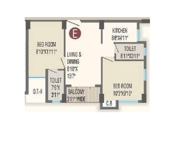 Floor plan of 2 BHK 795 Sq. Ft. Apartment in Manor Wood Winds, Kolkata