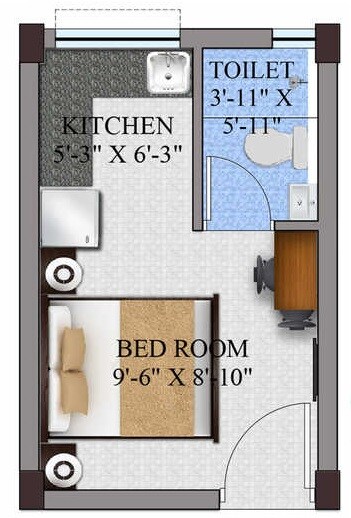 Floor plan of 211 Sq. Ft. Studio in Martin Jeevanam, Kolkata