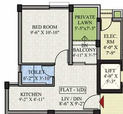 Floor plan of 1 BHK 410 Sq. Ft. Apartment in Martin Jeevanam, Kolkata