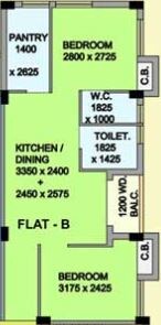 Floor plan of 2 BHK 900 Sq. Ft. Apartment in Mayfair Housing Blossom, Kolkata