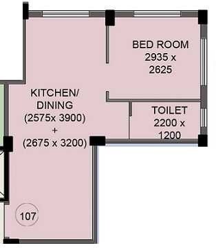 Floor plan of 1 BHK 410 Sq. Ft. Apartment in Mayfair Housing Elite, Kolkata