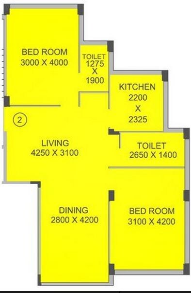 Floor plan of 2 BHK 1188 Sq. Ft. Apartment in Mayfair Housing Greens, Kolkata
