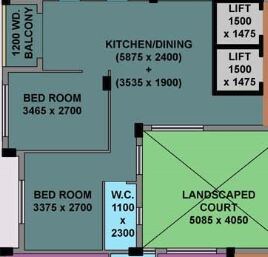 Floor plan of 2 BHK 815 Sq. Ft. Apartment in Mayfair Housing Symphony, Kolkata