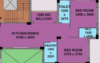 Floor plan of 2 BHK 910 Sq. Ft. Apartment in Mayfair Housing Symphony, Kolkata